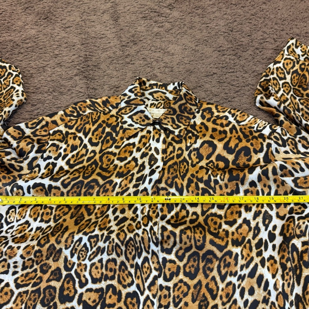 Boston Proper Animal Cheetah Print Satin Shirt Dress Belted Tie Front XS S - Picture 5 of 9